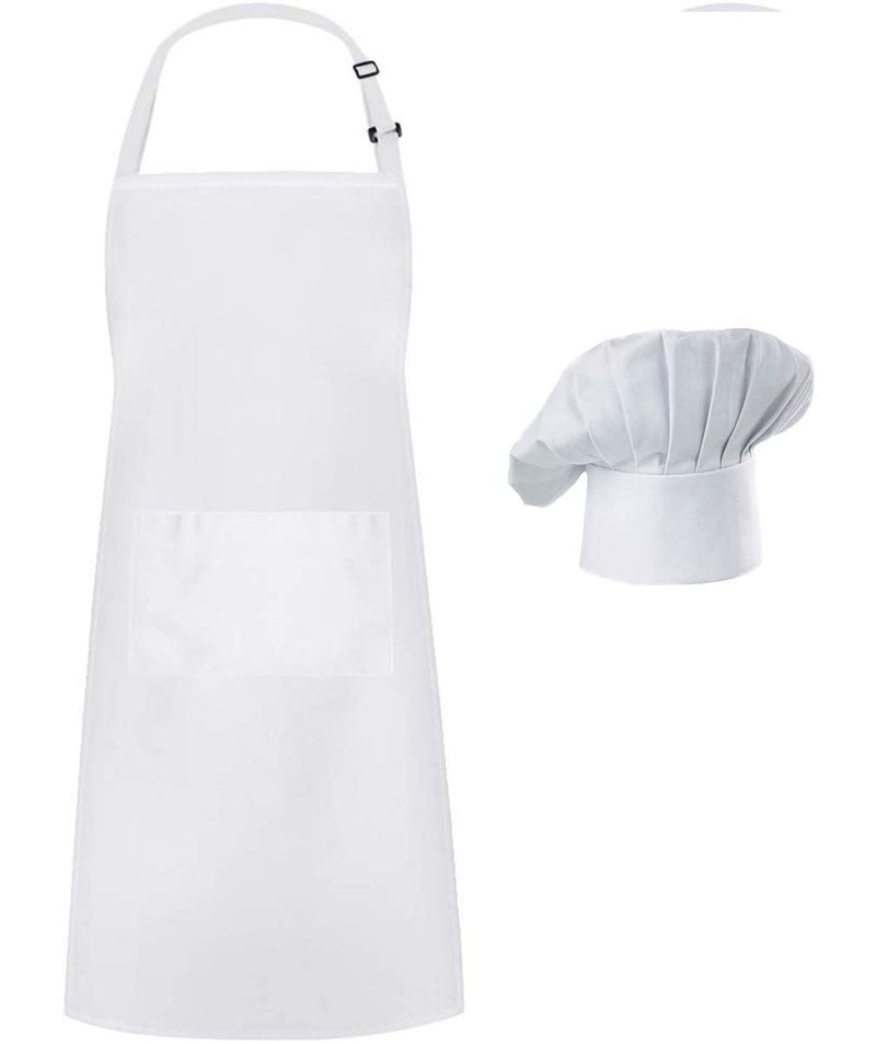 Hyzrz Hyzrz Chef Apron Hat Set  Chef Hat and Adult Kitchen Pocket Adjustable Apron with Butcher Hat Baker Costume for Men and Women Father 's Gift (White)  - Image 1