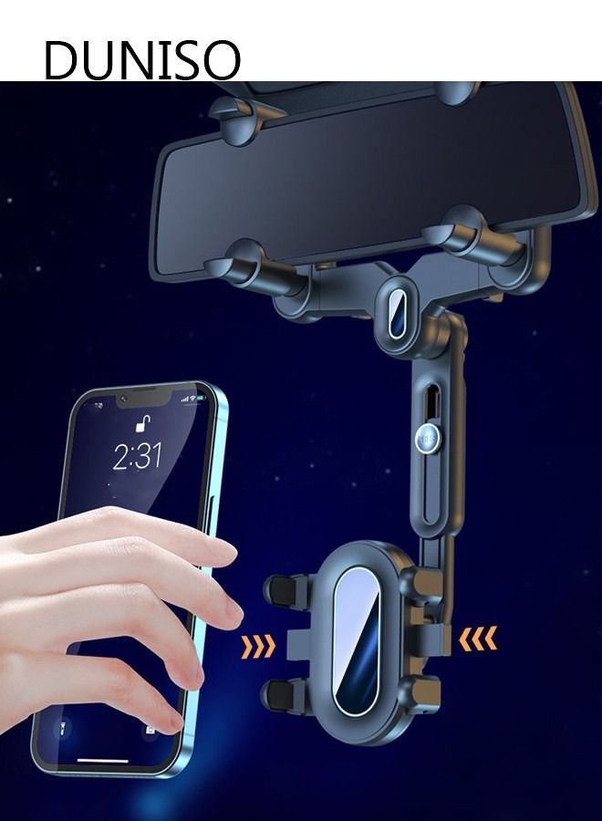 DUNISO Rearview Mirror Phone Holder for Car-360° Rotatable and Retractable Car Phone Holder with Adjustable Length Upgraded Multifunctional Rearview Mirror Phone Holder for All Mobile Phones and All Car - Image 3