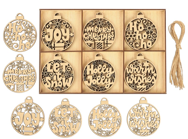 Inkdotpot 18pcs Wooden Christmas Ornaments, Unfinished Wooden Laser Cutouts Baubles Shaped Embellishments Hanging Ornament for Christmas Decorations- Tree Decor- Kids Crafts DIY - Image 1