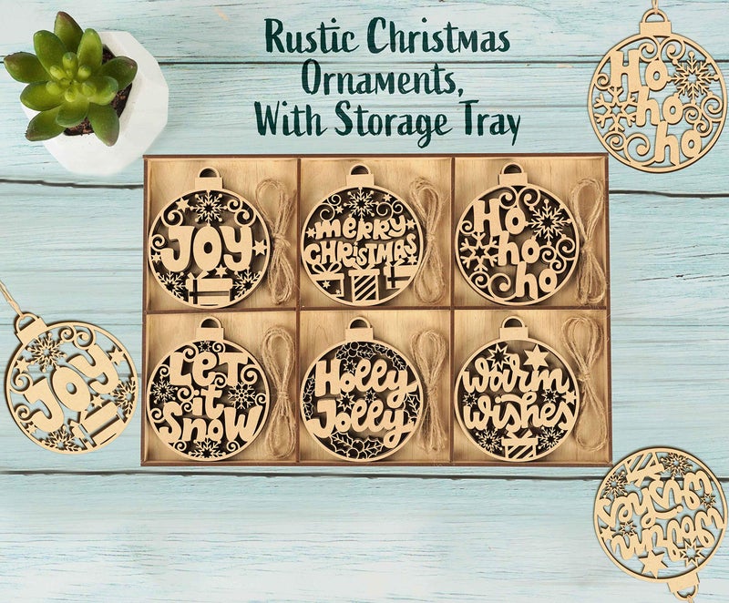 Inkdotpot 18pcs Wooden Christmas Ornaments, Unfinished Wooden Laser Cutouts Baubles Shaped Embellishments Hanging Ornament for Christmas Decorations- Tree Decor- Kids Crafts DIY - Image 3