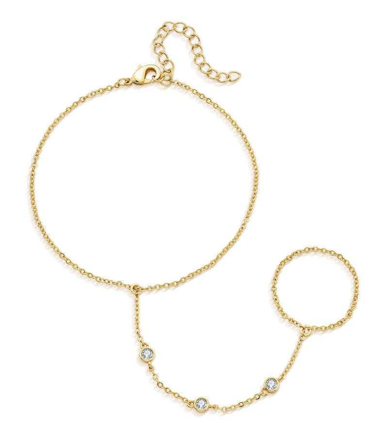 adoyi Gold Bracelets for Women 14K Gold Plated Trendy Hand Chain Bracelet Dainty Stackable Ring Bracelet Stack Set Adjustable Hand Chain Link Layered Waterproof Jewelry Sets Gifts for Womens 6.7"+2" - Image 1