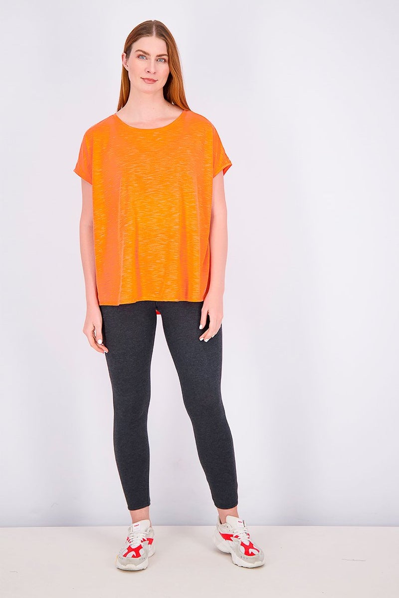 Tchibo تي شيرت رياضي نسائي قصير الأكمام في الهواء الطلق، برتقالي - Image 1