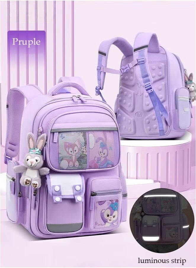 lebonaer Girl's School Backpack Waterproof Book Bag with Compartments and Doll Pendant for Teen Girls Kid Students Elementary School Kids' School Bag With Large CapacityPurple Childrens School Bag for School Age Kids Cartoon Design with Detachable Doll Pendant Beautiful and Practical Backpack Mesh Front Pocket Buckle Pocket Zippered Compartment Side Mesh Pocket for Drinking Cup Ergonomic Padded Shoulder Straps Breathable Mesh Lining Adjustable for Different Body Types Reflective Strips for Night Safety Reinforced Seams with Triangular Technology Durable Construction for Classroom and Outdoor Use Childlike Fun Motifs Soft Purple Accent Versatile Storage Space Easy Access Pockets Reduce Strain Comfortable Carry Safe for Children Growth Companion Kids Backpack for Girls and Boys Lightweight School Bag Educational Essential Daily Use Backpack Spacious Main Compartment Organized Storage School Supplies Organizer Book Bag Pencil Case Holder Lunch Box Pocket High Quality Material Long Lasting Bag Pare - Image 2