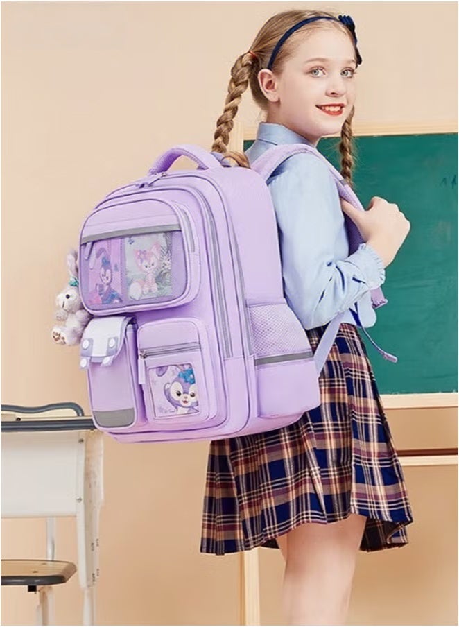 lebonaer Girl's School Backpack Waterproof Book Bag with Compartments and Doll Pendant for Teen Girls Kid Students Elementary School Kids' School Bag With Large CapacityPurple Childrens School Bag for School Age Kids Cartoon Design with Detachable Doll Pendant Beautiful and Practical Backpack Mesh Front Pocket Buckle Pocket Zippered Compartment Side Mesh Pocket for Drinking Cup Ergonomic Padded Shoulder Straps Breathable Mesh Lining Adjustable for Different Body Types Reflective Strips for Night Safety Reinforced Seams with Triangular Technology Durable Construction for Classroom and Outdoor Use Childlike Fun Motifs Soft Purple Accent Versatile Storage Space Easy Access Pockets Reduce Strain Comfortable Carry Safe for Children Growth Companion Kids Backpack for Girls and Boys Lightweight School Bag Educational Essential Daily Use Backpack Spacious Main Compartment Organized Storage School Supplies Organizer Book Bag Pencil Case Holder Lunch Box Pocket High Quality Material Long Lasting Bag Pare - Image 3