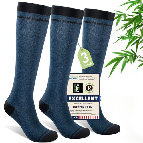Iambamboo Mens Compression Socks for Men Women 3 Pairs 1520 mmHg Bamboo Viscose Knee High Sock for Travel LXL Steel Blue - Image 1