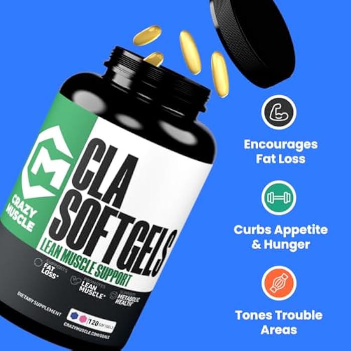 Crazy Muscle CLA 1000mg, Conjugated Linoleic Acid Fat Burner for Weight Management & Muscle Definition, High Potency, Keto-Friendly, Non-Stimulant CLA Supplement, Non-GMO, 120 Serving Softgels - Image 2