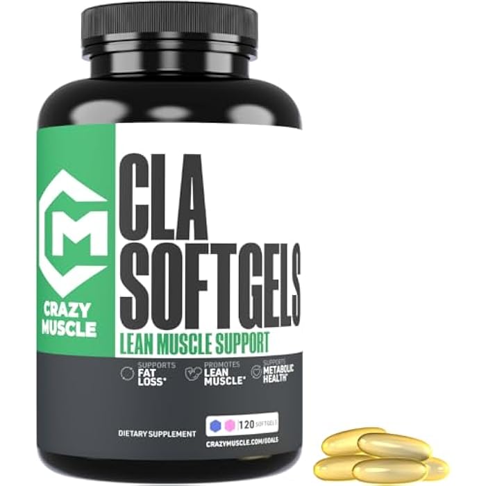 Crazy Muscle CLA 1000mg, Conjugated Linoleic Acid Fat Burner for Weight Management & Muscle Definition, High Potency, Keto-Friendly, Non-Stimulant CLA Supplement, Non-GMO, 120 Serving Softgels - Image 1