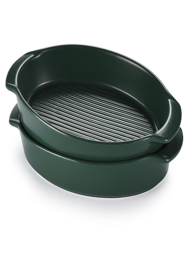 Bruntmor Oval Baking Dish Set - Durable & Versatile Ceramic Serving Dishes - Oven Safe Au Gratin Baking Dishes Pans - Ideal for Any Occasions - Housewarming Gift - Set of 2 - Dark Green - Image 1