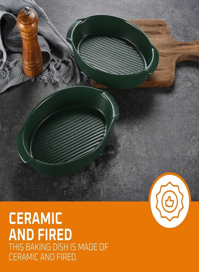 Bruntmor Oval Baking Dish Set - Durable & Versatile Ceramic Serving Dishes - Oven Safe Au Gratin Baking Dishes Pans - Ideal for Any Occasions - Housewarming Gift - Set of 2 - Dark Green - Image 2