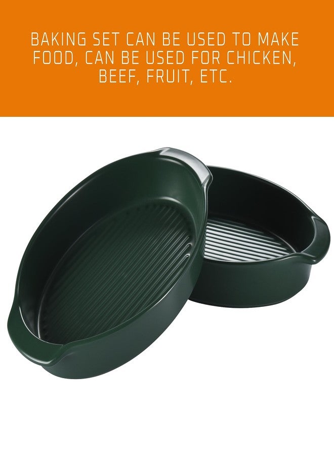 Bruntmor Oval Baking Dish Set - Durable & Versatile Ceramic Serving Dishes - Oven Safe Au Gratin Baking Dishes Pans - Ideal for Any Occasions - Housewarming Gift - Set of 2 - Dark Green - Image 4