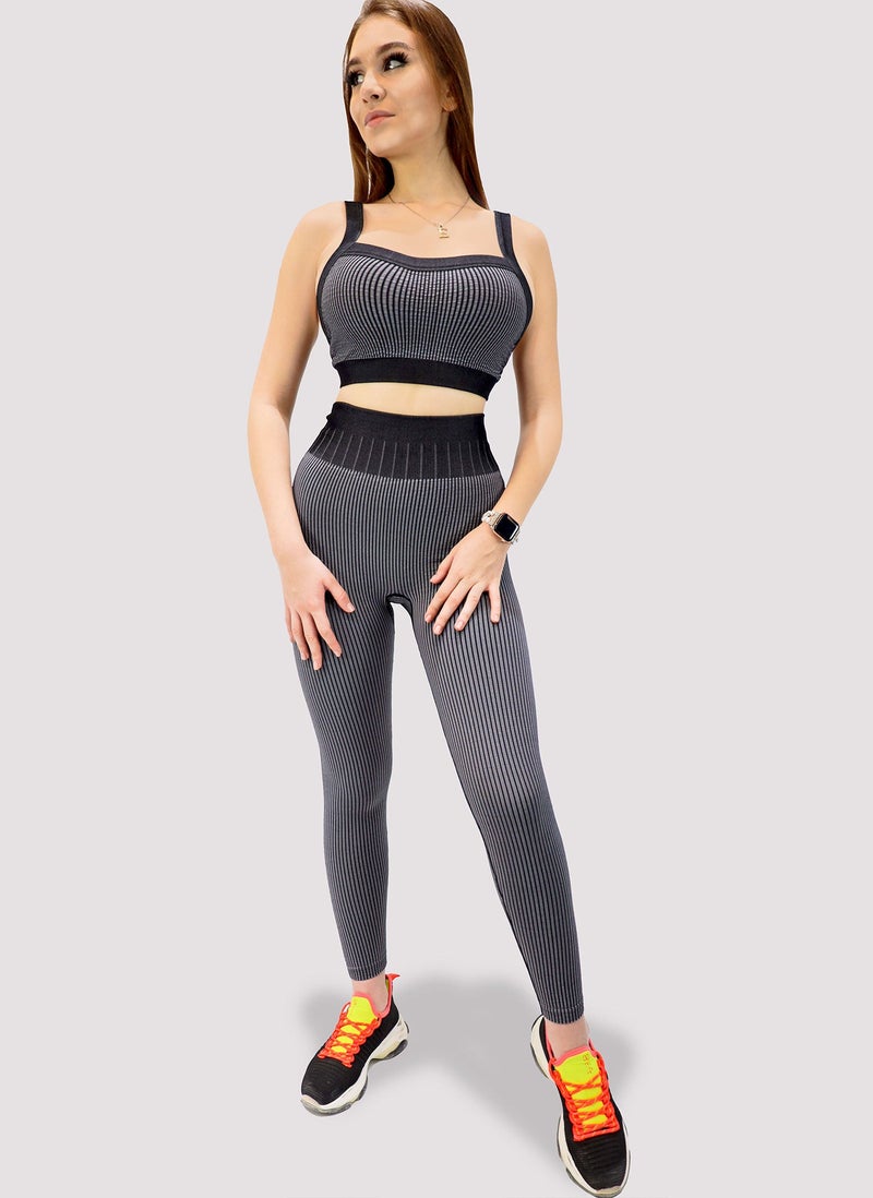 KIDWALA ACTIVE Kidwala 2 Pieces Warrior Set - High Waisted Leggings with Sports Square neck Bra Shoulder Strap Workout Gym Yoga Sleeveless Outfit for Women (Small, Black) - Image 2
