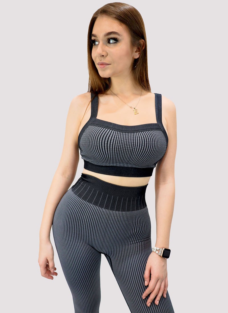 KIDWALA ACTIVE Kidwala 2 Pieces Warrior Set - High Waisted Leggings with Sports Square neck Bra Shoulder Strap Workout Gym Yoga Sleeveless Outfit for Women (Small, Black) - Image 1