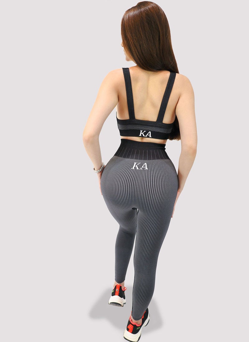 KIDWALA ACTIVE Kidwala 2 Pieces Warrior Set - High Waisted Leggings with Sports Square neck Bra Shoulder Strap Workout Gym Yoga Sleeveless Outfit for Women (Small, Black) - Image 3
