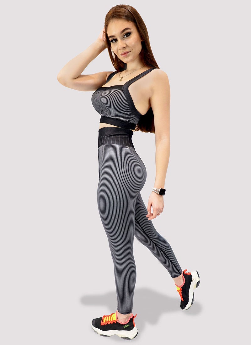 KIDWALA ACTIVE Kidwala 2 Pieces Warrior Set - High Waisted Leggings with Sports Square neck Bra Shoulder Strap Workout Gym Yoga Sleeveless Outfit for Women (Small, Black) - Image 4