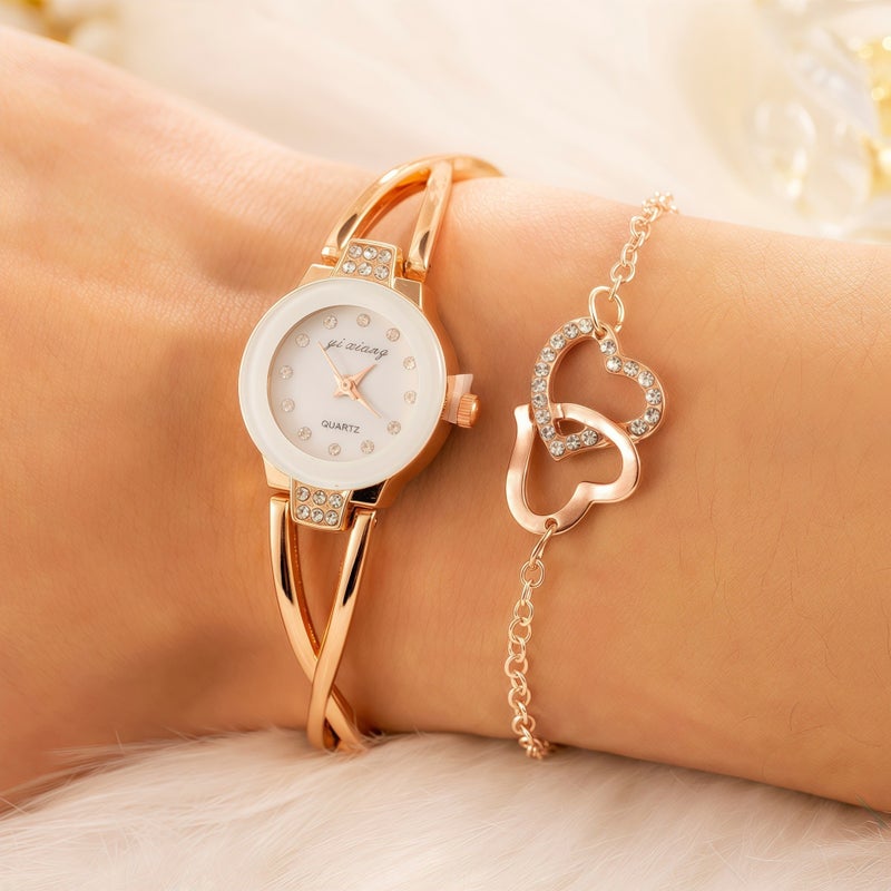 KUMO Trendy Fashion Water Crystal Alloy Steel Band Women's Quartz Watch with Decorative World Time Display - Image 1