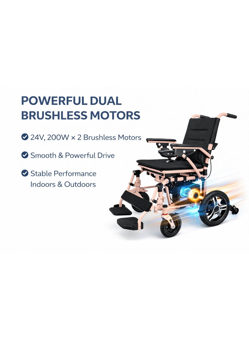 Enjoycare Lightweight Foldable Electric Wheelchair, 24V 12Ah Lithium Battery, Dual 200W Brushless Motors, 110kg Capacity, Portable Aluminium Mobility Chair with Joystick Control – 15km Range - Image 4