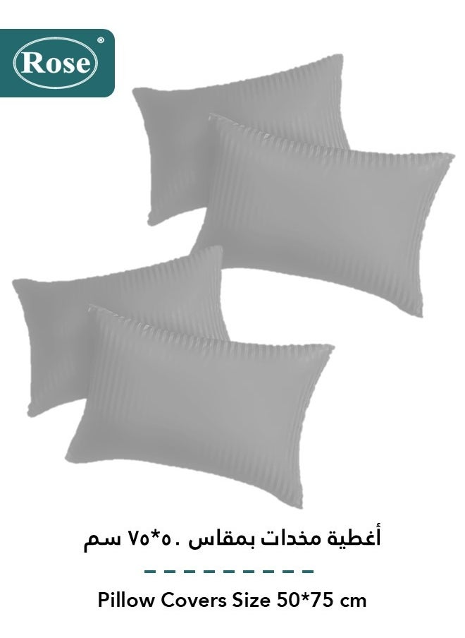 روز طقم لحاف فندقي بحشوة ثابتة من روز, تصميم مقلم بخامة المايكروفايبر, مكون من 6 قطع, مقاس نفرين كينج 260x240 سم, رصاصي  - Image 5