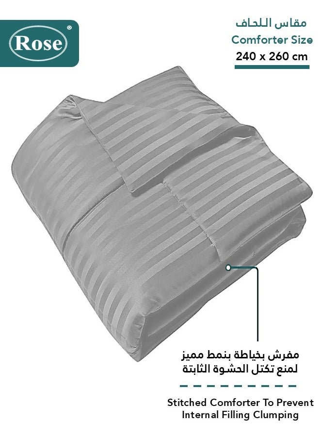 روز طقم لحاف فندقي بحشوة ثابتة من روز, تصميم مقلم بخامة المايكروفايبر, مكون من 6 قطع, مقاس نفرين كينج 260x240 سم, رصاصي  - Image 2