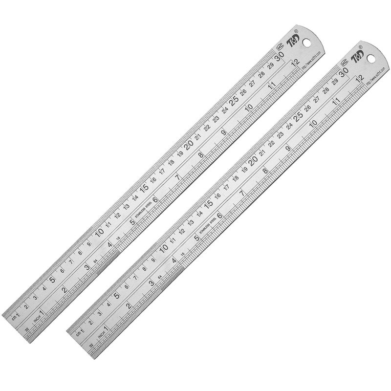 ZZTX Ruler Metal Straight Edge Ruler Stainless Steel Ruler 12 Inch Ruler Set Rulers Bulk 2 Pack - Image 1