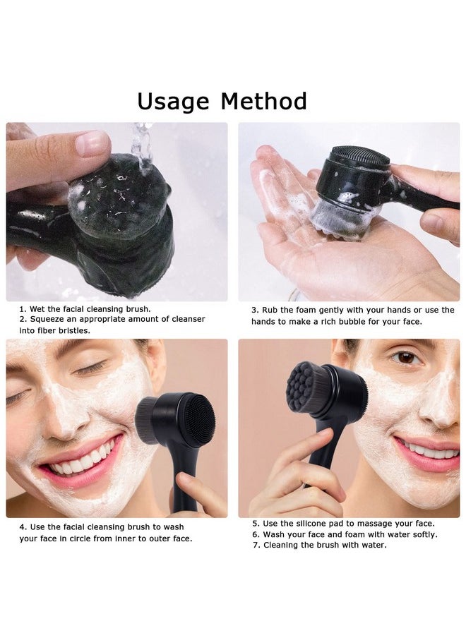 Beomeen Face Brush 2 In 1 Facial Cleansing Exfoliating Brush With Ultra Fine Soft Bamboo Charcoal Fiber For Pore Deep Cleansing Silicone Double Side Face Wash Scrub Brush For Skin Care  - Image 5