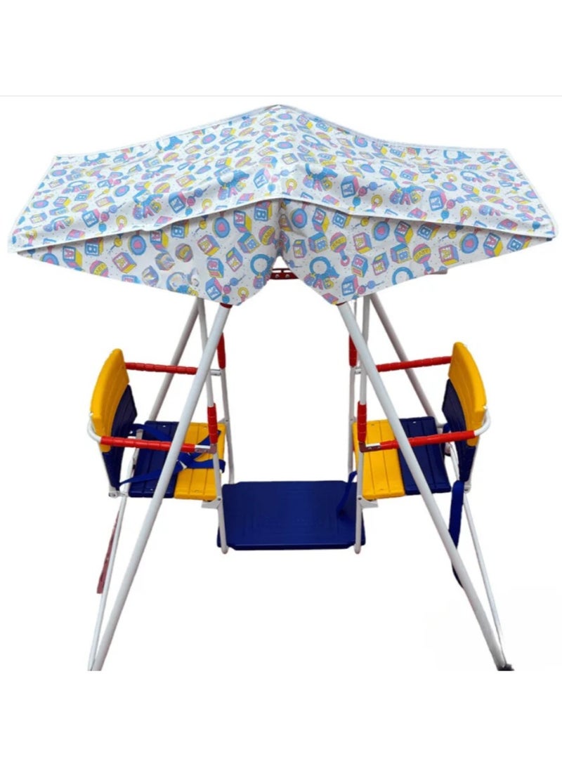 Double swing for children, children's swing with canopy, multi-colored - Image 3