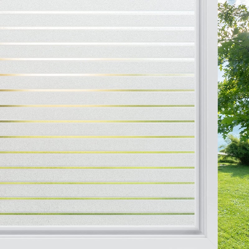 rabbitgoo Window Film Privacy Film for Glass Windows Static Cling 445 x 150 cm Frosted Privacy Sticker No Glue Glass Coverings Opaque UV Protection White Stripe for Office Living Room Kitchen