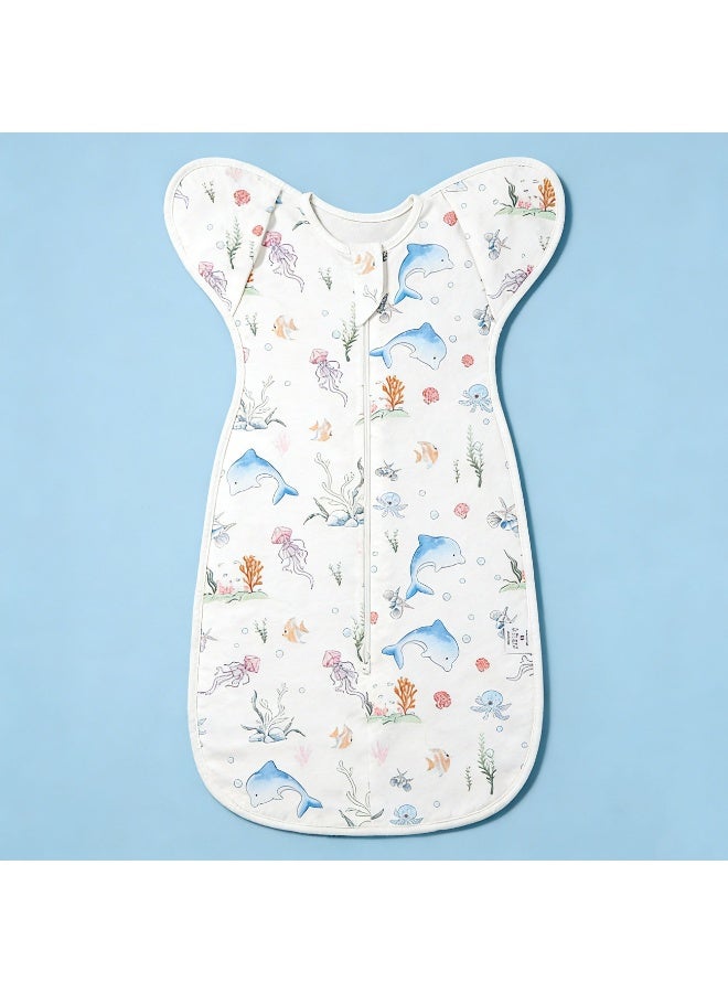 Viedouce Breathable Cotton Newborn Swaddle Blanket Wrap 0-9 Months | Arms Up Baby Swaddle Sleep Sack | Removable Cuff 2-Way Zipper | Transitions to Arms-Free Wearable Blanket | M Size, Underwater World - Image 1