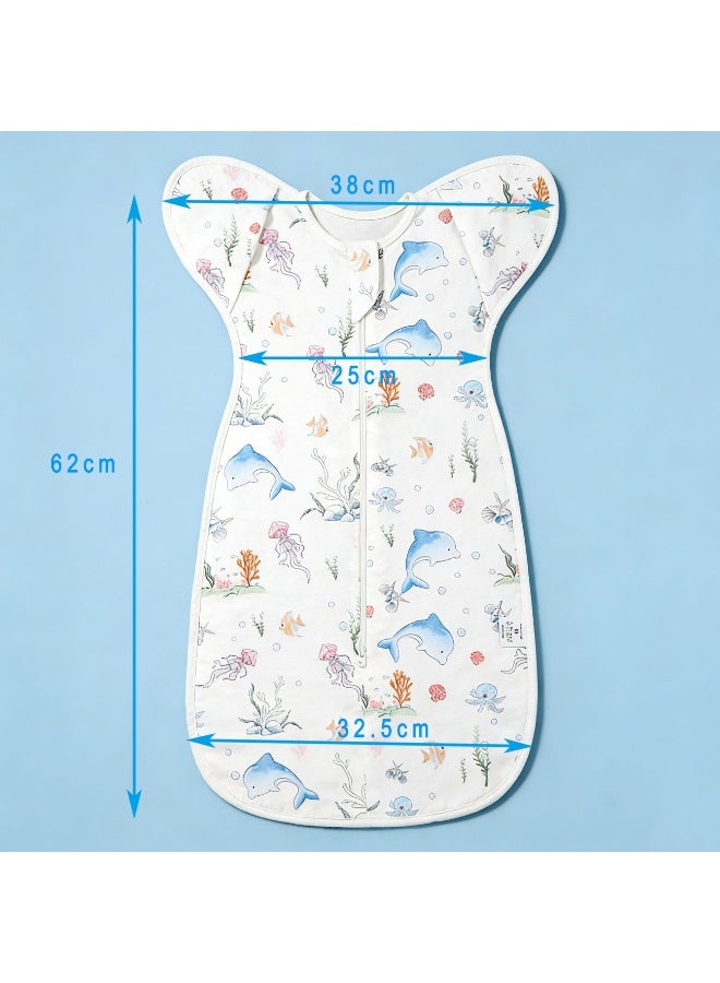 Viedouce Breathable Cotton Newborn Swaddle Blanket Wrap 0-9 Months | Arms Up Baby Swaddle Sleep Sack | Removable Cuff 2-Way Zipper | Transitions to Arms-Free Wearable Blanket | M Size, Underwater World - Image 4