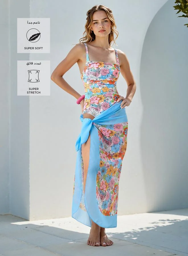 Splash FAV Floral Print Swimsuit with Sarong