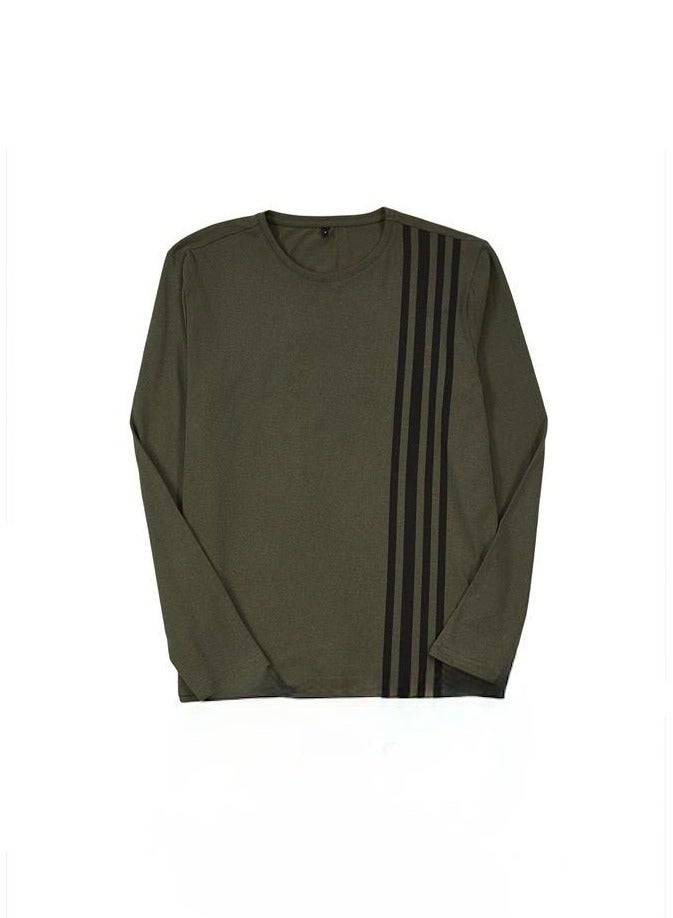 Men's Khaki Regular Fit Stripe Printed Knitted Pajama top TMNAW25PT00031