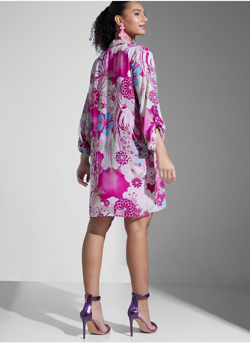 Golden Apple - Floral Printed Tunic Dress - Image 1