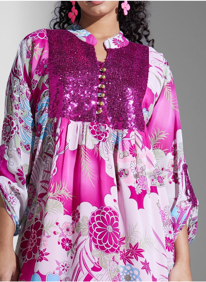 Golden Apple - Floral Printed Tunic Dress - Image 1