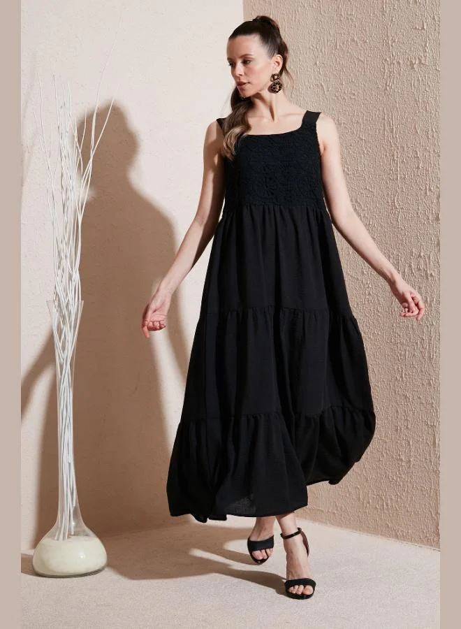 ليلا ليلا فستان طويل مكشكش بقصة مريحة للنساء