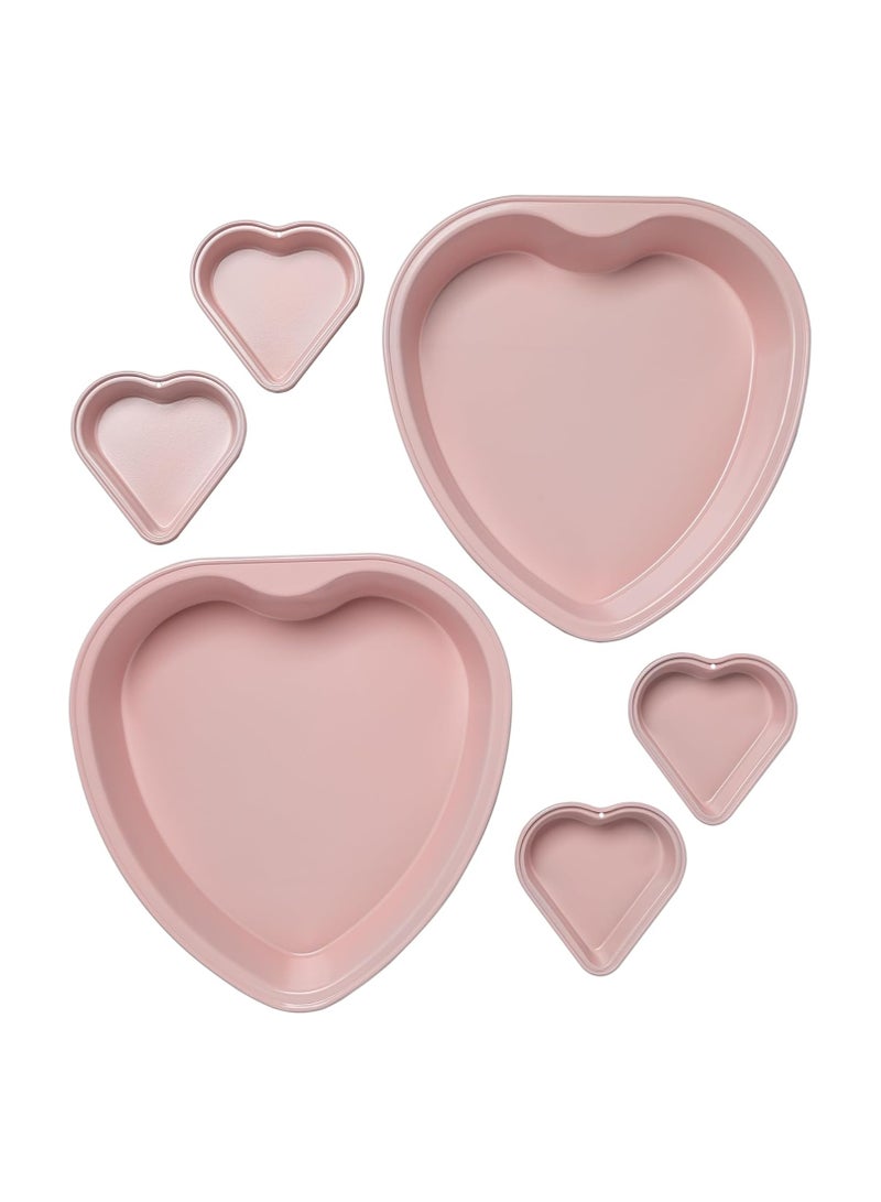 Paris Hilton Heart Shaped Nonstick Bakeware Set, Easy Release Carbon Steel, Includes two 9.5-Inch Pans and four Mini 3.5-Inch Pans, Dishwasher Safe, Made without PFAS or PFOA, 6-Piece Set, Pinkc - Image 1