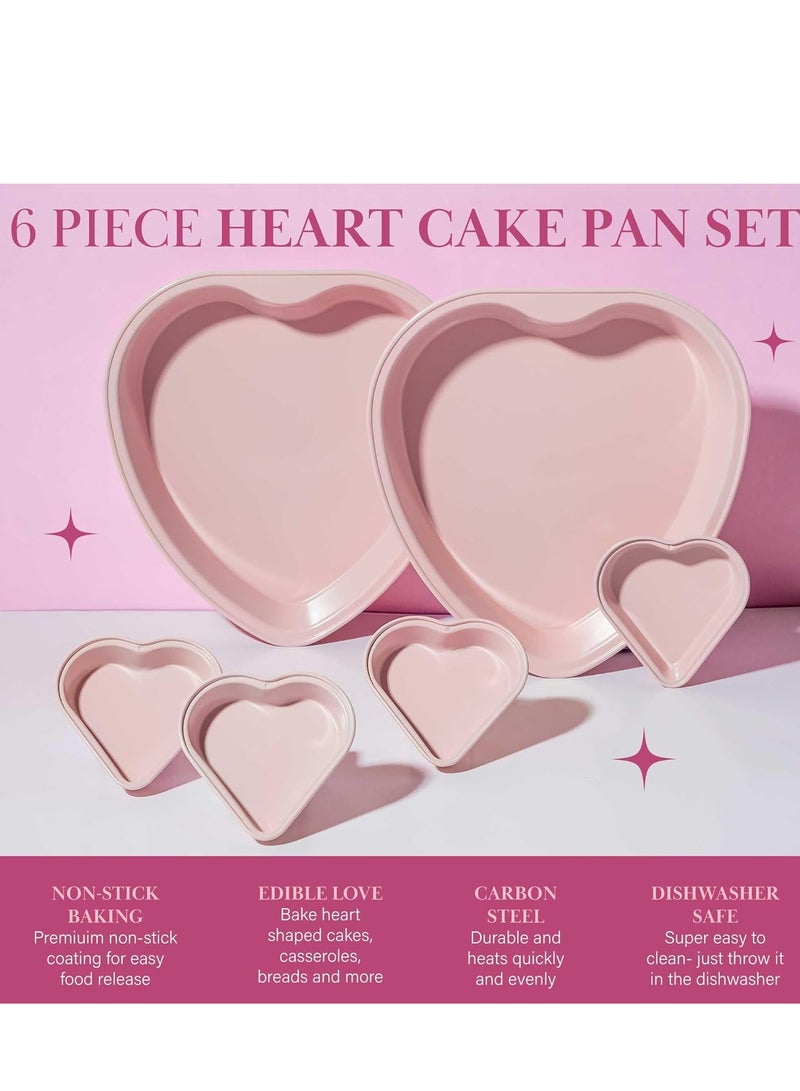 Paris Hilton Heart Shaped Nonstick Bakeware Set, Easy Release Carbon Steel, Includes two 9.5-Inch Pans and four Mini 3.5-Inch Pans, Dishwasher Safe, Made without PFAS or PFOA, 6-Piece Set, Pinkc - Image 2