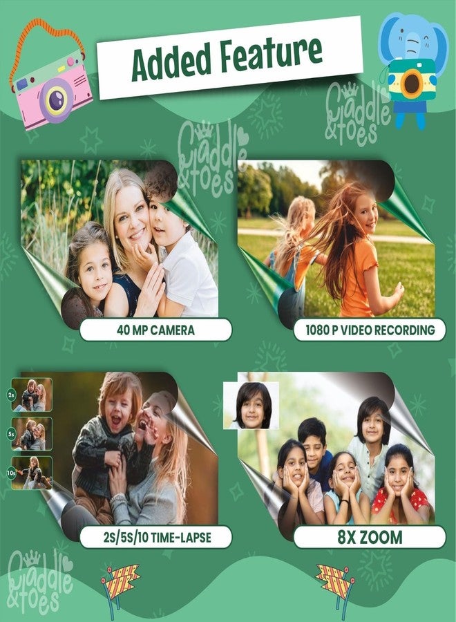 CADDLE & TOES Kids Digital Camera for Photos & Videos | Mini Camera Toy with 2-Inch Screen & USB Rechargeable | Fun & Educational Gift for Boys & Girls Age 3-10 | Easy to Use for Kids (Green) - Image 5