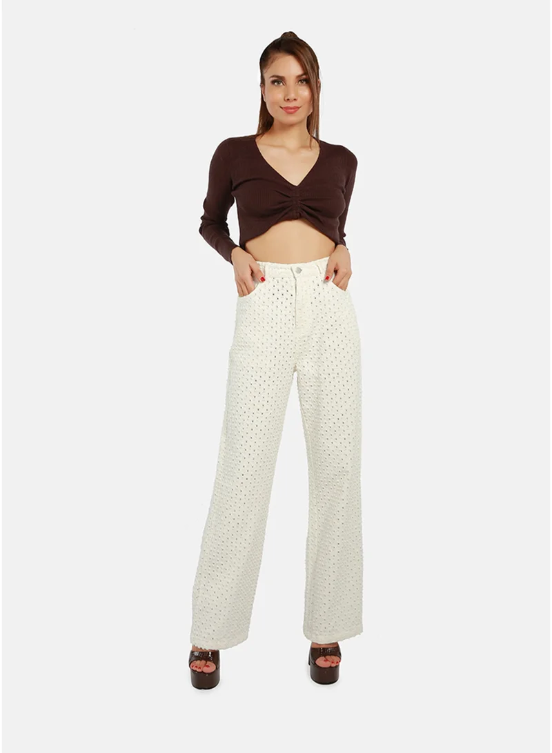 London Rag London Rag Textured High Waist Pants in White