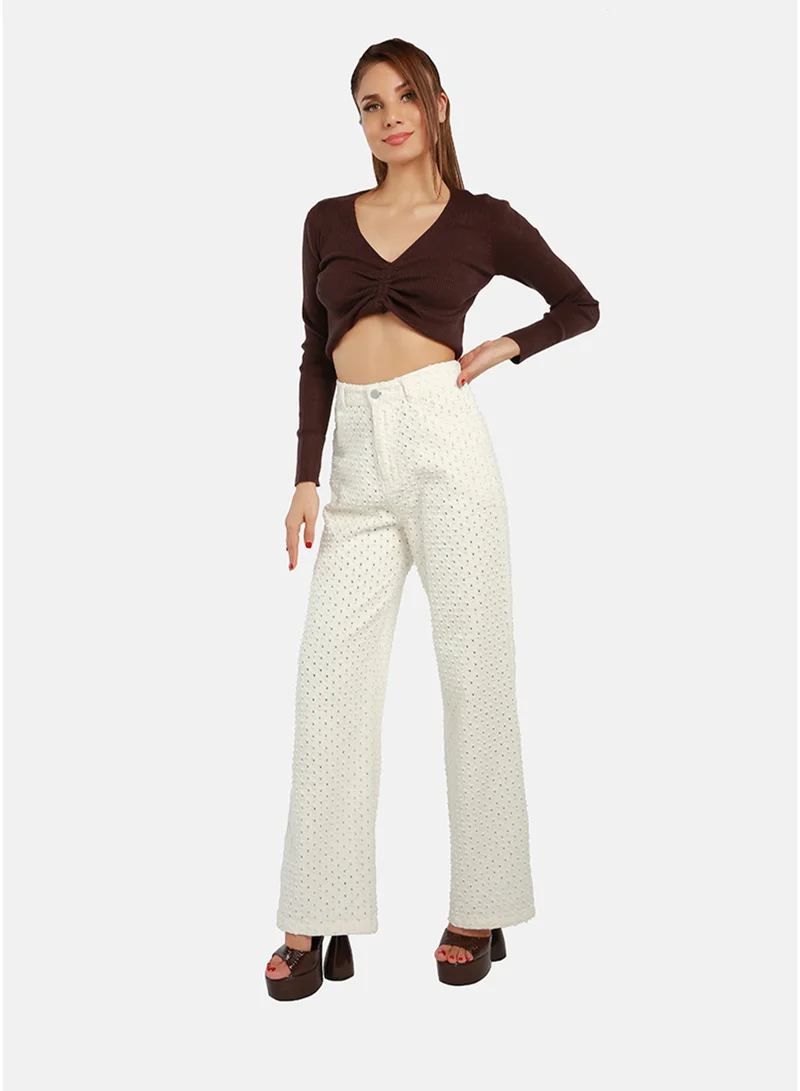 London Rag London Rag Textured High Waist Pants in White