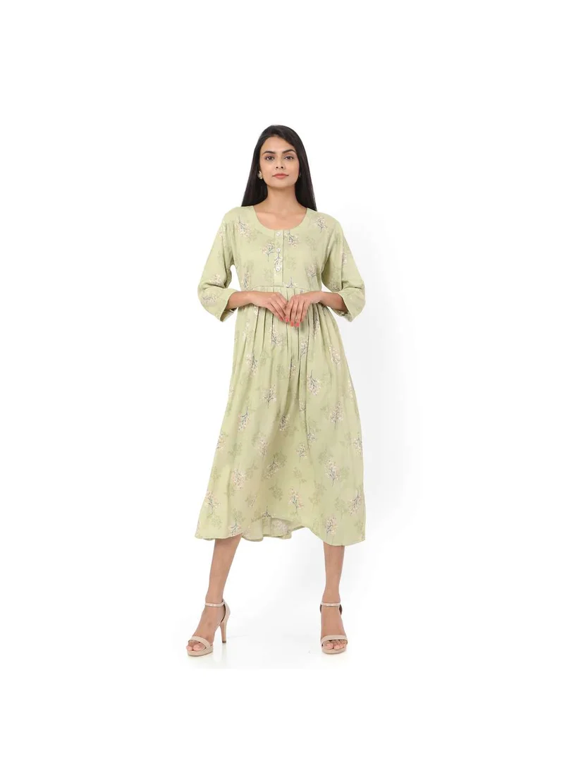 HANA & SARA SHORT GREEN COLOUR STYLISH HIGH QUALITY PRINTED WITH FRONT BUTTONED STYLED ARABIC KAFTAN JALABIYA DRESS