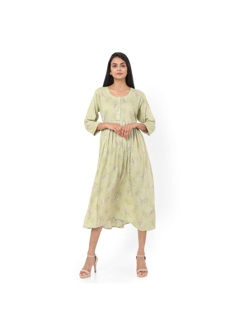 HANA & SARA SHORT GREEN COLOUR STYLISH HIGH QUALITY PRINTED WITH FRONT BUTTONED STYLED ARABIC KAFTAN JALABIYA DRESS  - Image 1