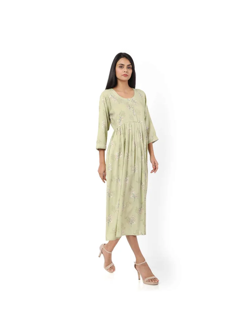 HANA & SARA SHORT GREEN COLOUR STYLISH HIGH QUALITY PRINTED WITH FRONT BUTTONED STYLED ARABIC KAFTAN JALABIYA DRESS