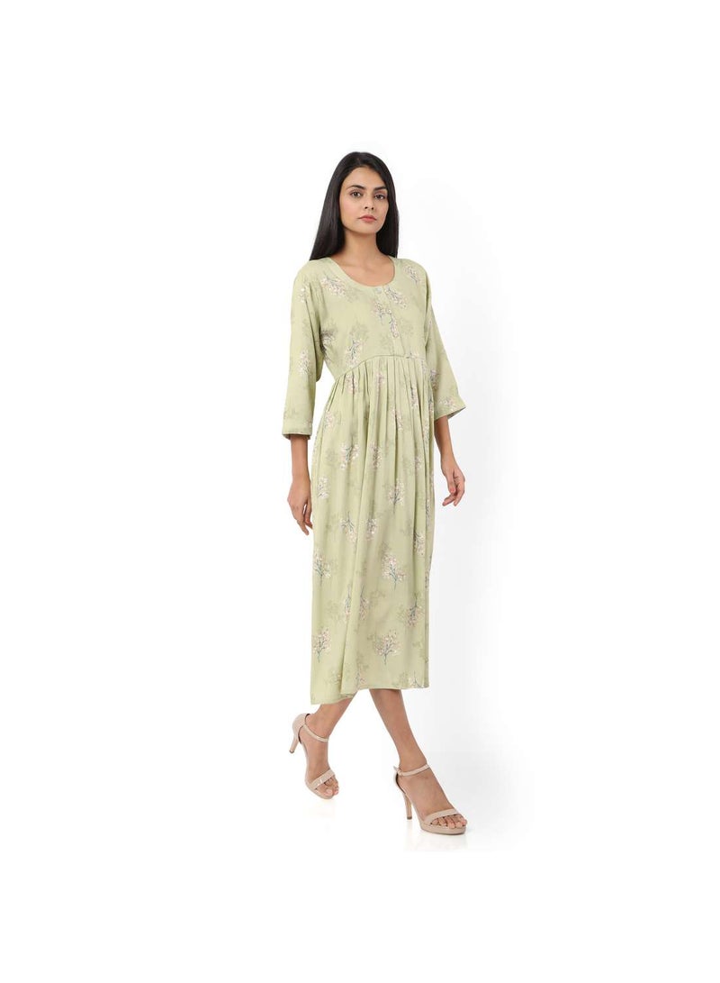 HANA & SARA SHORT GREEN COLOUR STYLISH HIGH QUALITY PRINTED WITH FRONT BUTTONED STYLED ARABIC KAFTAN JALABIYA DRESS  - Image 5