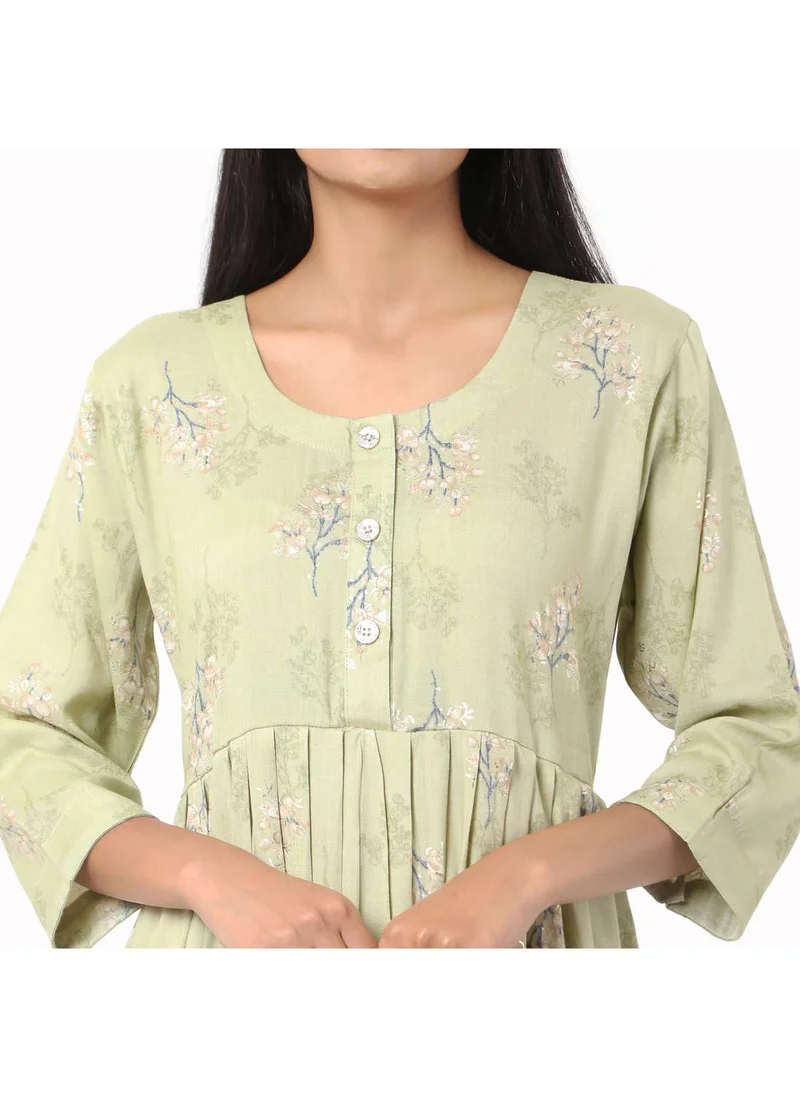 HANA & SARA SHORT GREEN COLOUR STYLISH HIGH QUALITY PRINTED WITH FRONT BUTTONED STYLED ARABIC KAFTAN JALABIYA DRESS