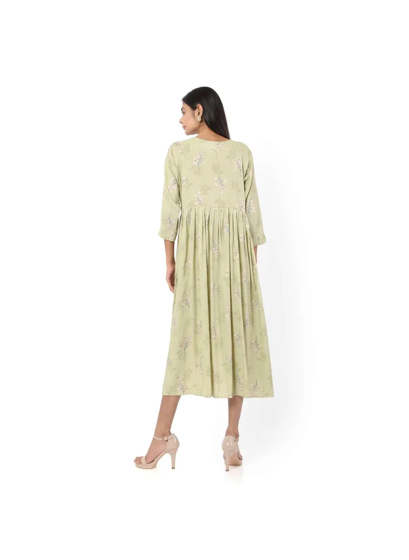 HANA & SARA SHORT GREEN COLOUR STYLISH HIGH QUALITY PRINTED WITH FRONT BUTTONED STYLED ARABIC KAFTAN JALABIYA DRESS