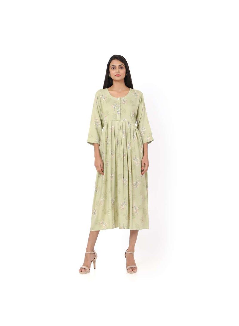 HANA & SARA SHORT GREEN COLOUR STYLISH HIGH QUALITY PRINTED WITH FRONT BUTTONED STYLED ARABIC KAFTAN JALABIYA DRESS  - Image 4