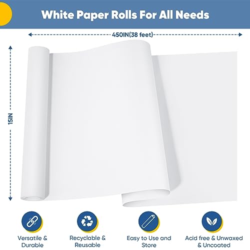 Donyang White Wrapping Paper Craft Paper Kraft Paper Roll 15" x 450", Bulletin Board Paper, Arts & Crafts, Gift Wrapping Packing Painting Drawing Paint Easel Poster Chart Decorative Paper, Kids Art Supplies - Image 2