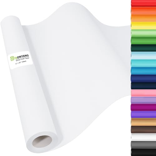 Donyang White Wrapping Paper Craft Paper Kraft Paper Roll 15" x 450", Bulletin Board Paper, Arts & Crafts, Gift Wrapping Packing Painting Drawing Paint Easel Poster Chart Decorative Paper, Kids Art Supplies - Image 1
