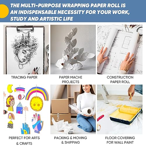Donyang White Wrapping Paper Craft Paper Kraft Paper Roll 15" x 450", Bulletin Board Paper, Arts & Crafts, Gift Wrapping Packing Painting Drawing Paint Easel Poster Chart Decorative Paper, Kids Art Supplies - Image 4