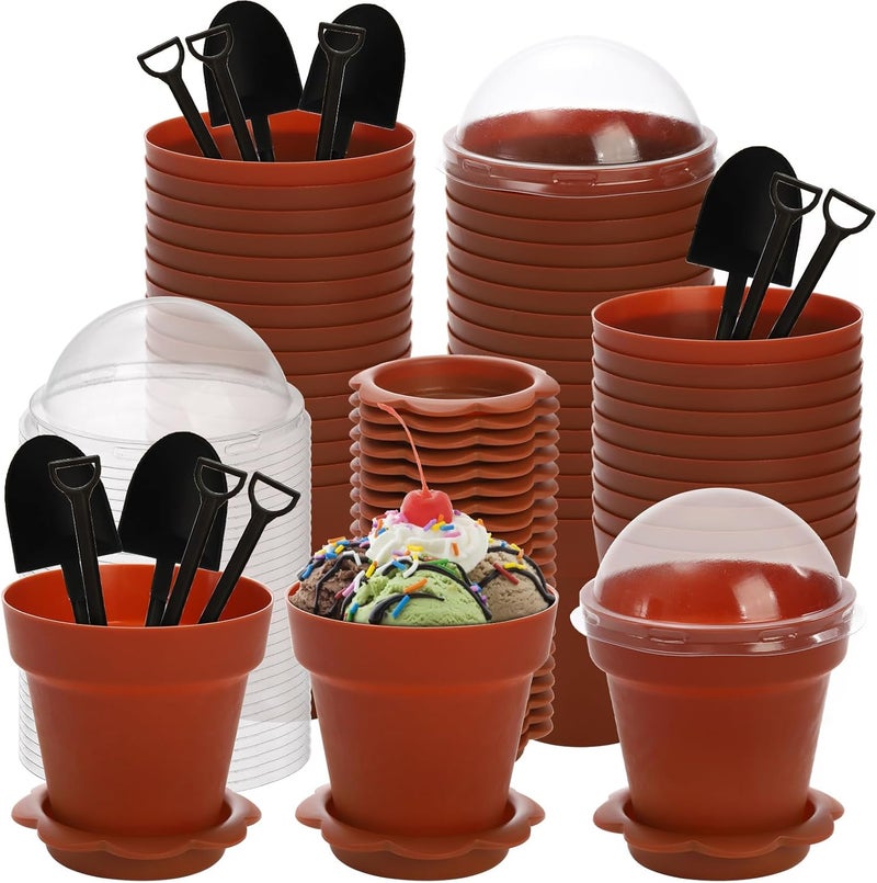 ZEAYEA 50 Pack Dessert Cups With Lids and Spoons 67 oz Plastic Parfait Appetizer Cups Cute Mini Flowerpot for Ice Cream Dirt Cake Fruit Trifles Pudding Yogurt Mousse Chocolate Dessert - Image 1
