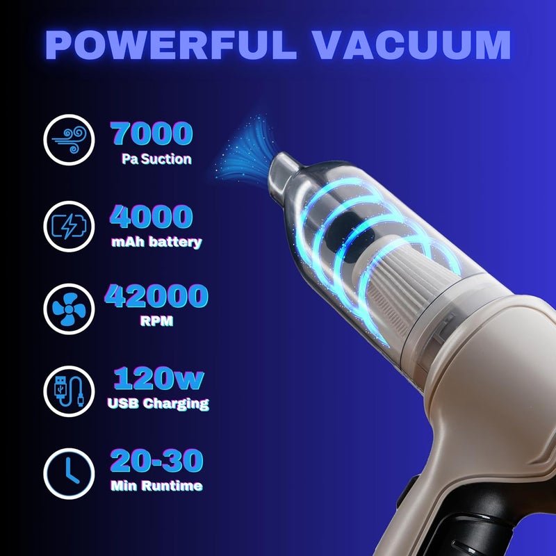 PROODOS Portable Car Vacuum Cleaner with Blower Wireless Car Accessories | 7000Pa Suction Power | 2-in-1 Vacuum & Blower | 120W Power | 42000 RPM | 4000mAh Battery (Grey) 6-Months Warranty - Image 2